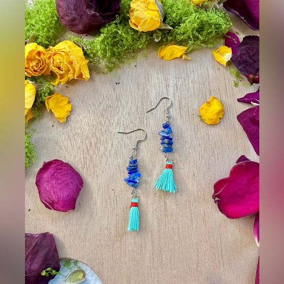 Handmade Lapis Lazuli Tassel Earrings | Wisdom • Truth • Spiritual Power - Picture 3 of 3